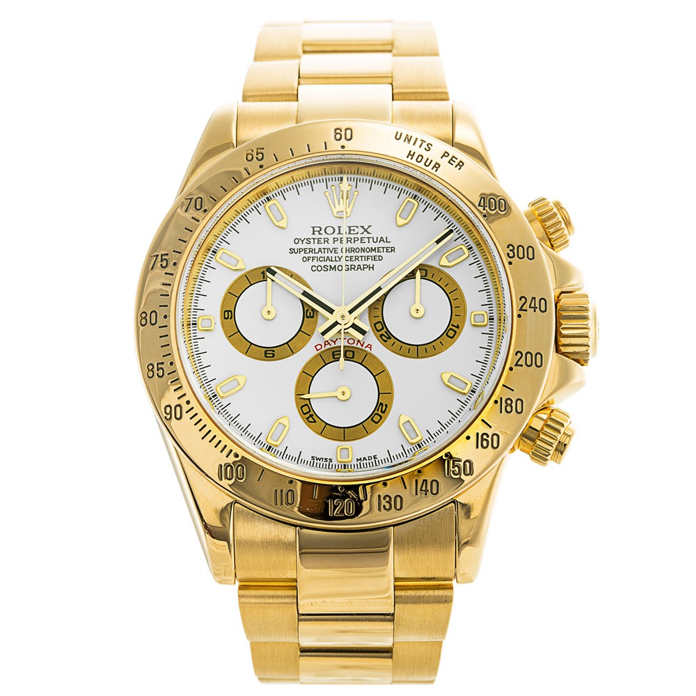 Rolex Daytona 116528 Mens White Automatic 40 MM Gold Plated Watch Rolex Daytona 116528 Mens White Automatic 40 MM Gold Plated Watch