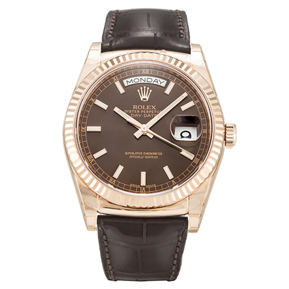 Rolex Day-Date 118135 Mens 36 MM Automatic Chocolate Baton Watch Rolex Day-Date 118135 Mens 36 MM Automatic Chocolate Baton Watch
