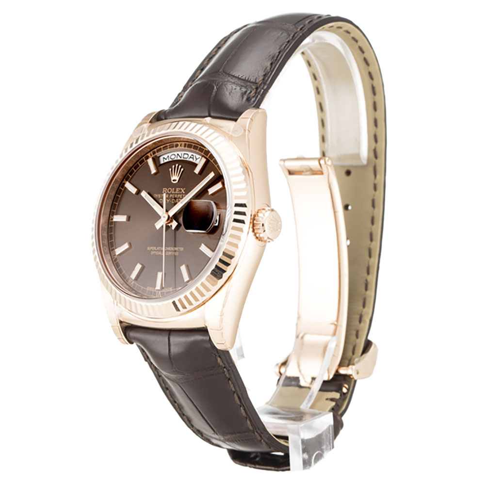 1025-2 Rolex Day-Date 118135 Mens 36 MM Automatic Chocolate Baton Watch