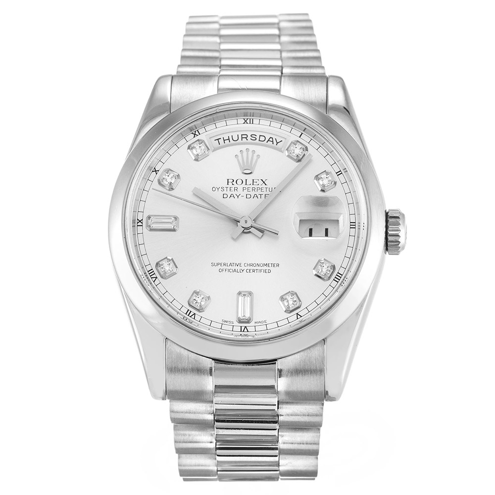 Rolex Day-Date 118209 Mens 36 MM Automatic Silver Diamond Steel Watch Rolex Day-Date 118209 Mens 36 MM Automatic Silver Diamond Steel Watch