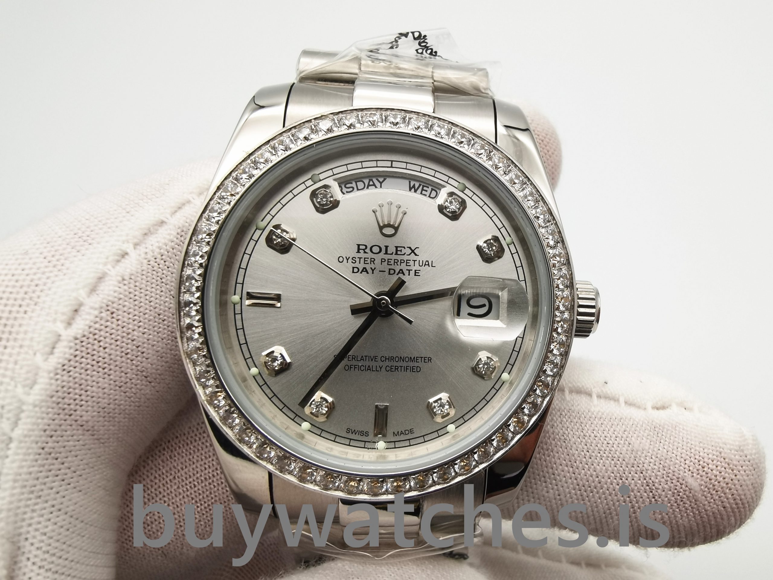 Rolex Day-date 118346 Silver Gray 36 mm Diamonds Automatic Watch Rolex Day-date 118346 Silver Gray 36 mm Diamonds Automatic Watch