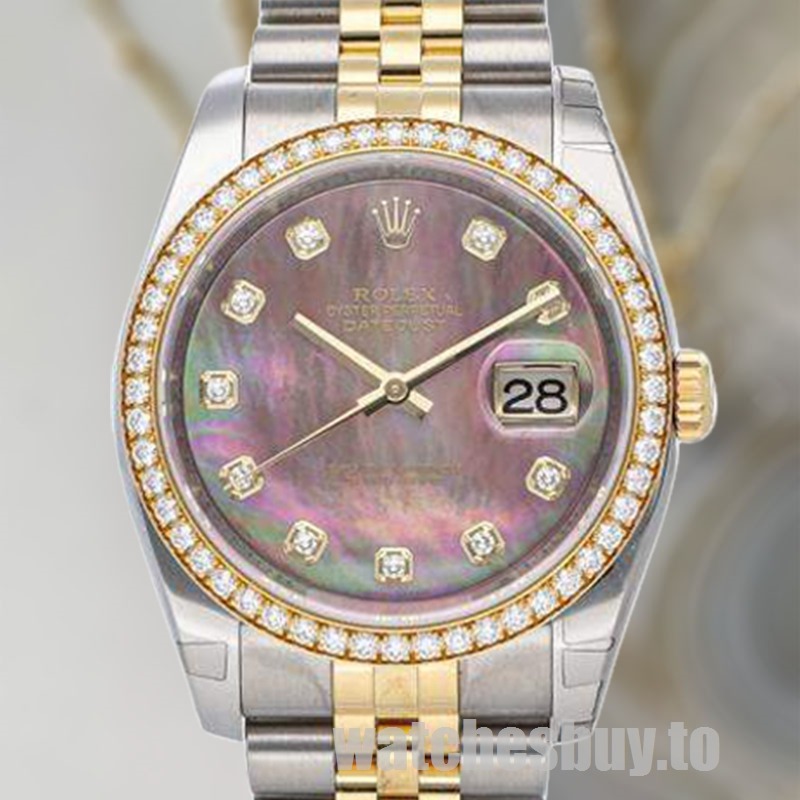 Rolex Datejust Men's 116243BKMDJ 36mm Bracelet Mother of Pearl