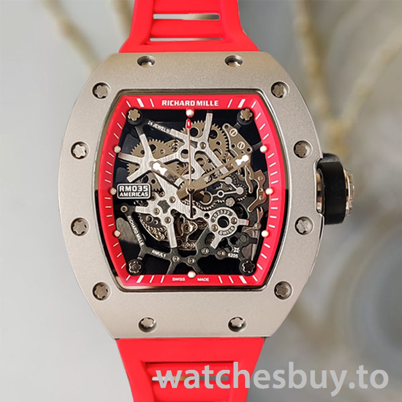Richard Mille RM35 Men RM35-018 Around 48*40mm Silver-tone Rubber Band