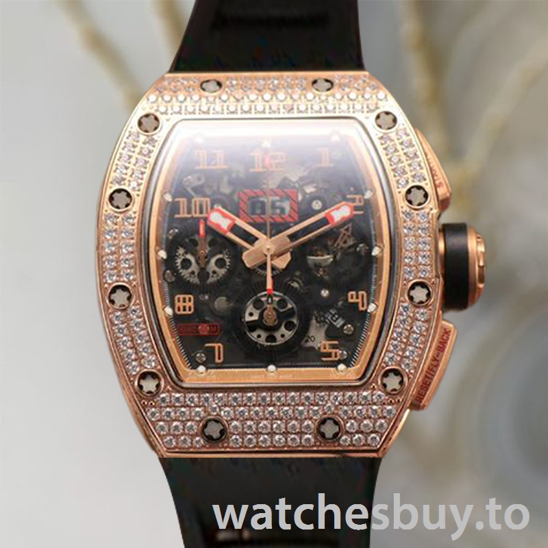 Richard Mille RM011 Men RM011-017 Around 50*42mm Rose Gold With Diamonds