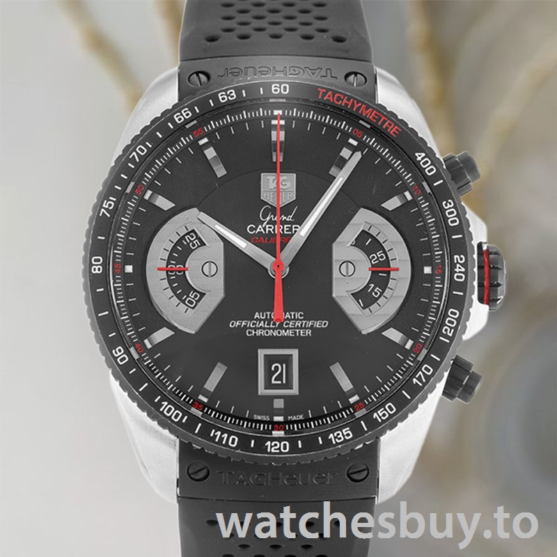 Tag Heuer Grand Carrera CAV511C.FT6016 Men's 43mm Rubber Band Black Dial