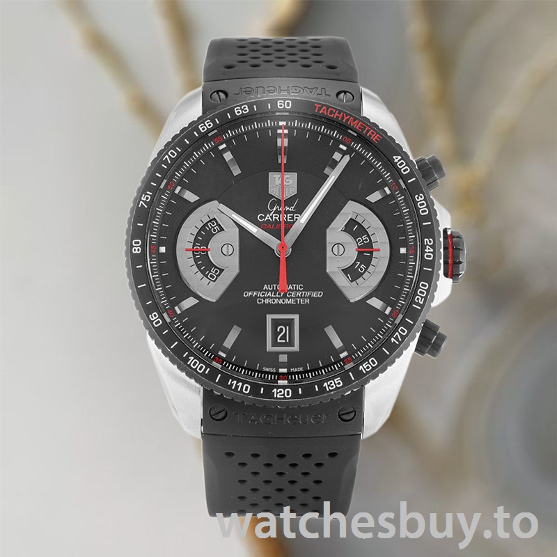 Tag Heuer Grand Carrera CAV511C.FT6016 Men's 43mm Rubber Band Black Dial - Image 2