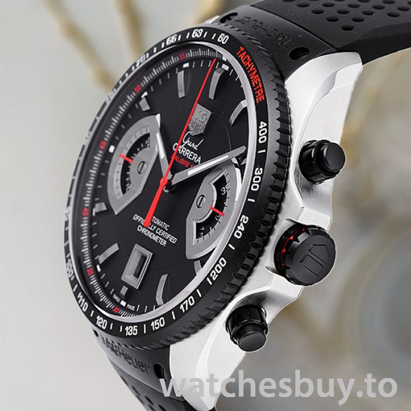 Tag Heuer Grand Carrera CAV511C.FT6016 Men's 43mm Rubber Band Black Dial - Image 3
