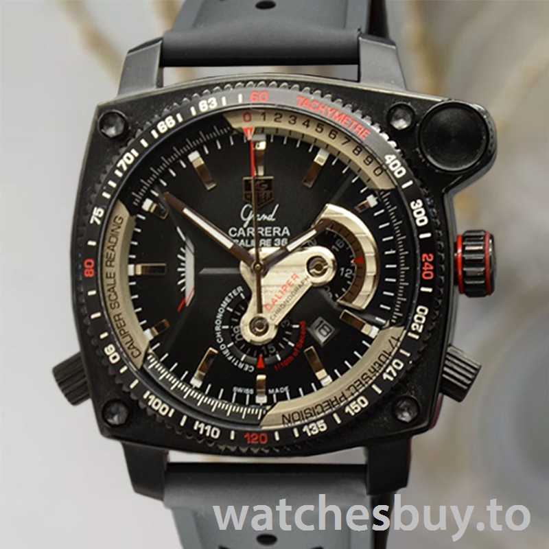 Tag Heuer Grand Carrera Men 43mm GrandCarreraBKSR-003 Quartz Black Dial